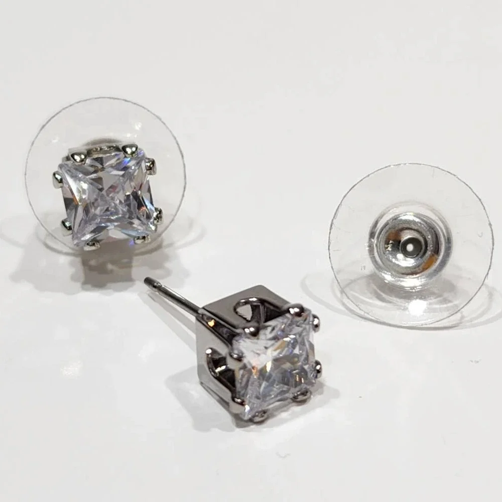Silver Princess Cut‎ 2 CTW Stud Earrings